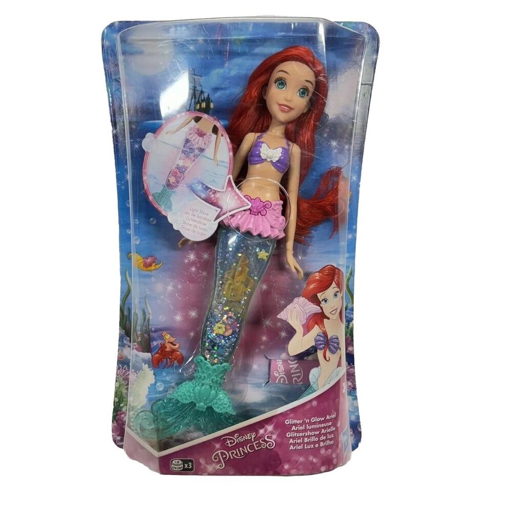 Ariel Mermaid Doll Glitter And Glow Lights Disney Hasbro E6387 New Batteries Inc